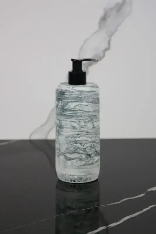 3 dona marmar naqshli beton hammom to'plami Suyuq sovun idishi Tish cho'tkasi uchun idish Tortiq qilish patnisi-Yashil - 3