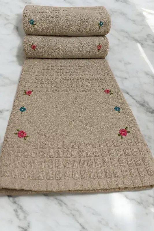 3 dona Naqshli Oyoq Sochiqi 100% Paxta O'lcham: 50x70 - Bej - AYHANHOME