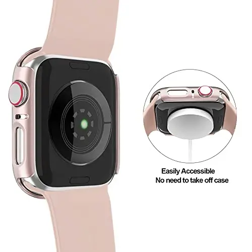 3 dona qattiq kompyuter g'ilofi Apple Watch SE 2022/Series 6/5/4/SE 40 mm bilan mos keladi, BHARVEST g'ilofi закаленное stakanli ekran himoyachisi bilan iWatch aksessuarlari uchun umumiy pufakchasiz qopqoq, qora+oq+atirgul oltin 