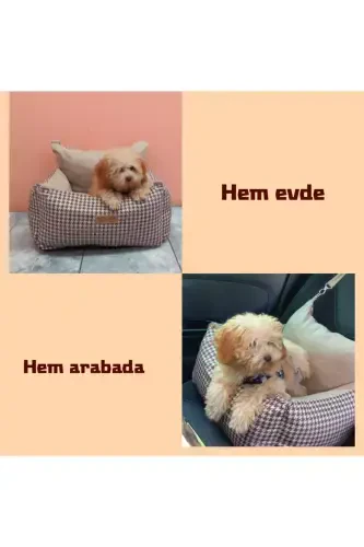 3 Fonksiyonlu Köpek Yatağı-Bej Kazayağı - PETTYCOMFORT (1)