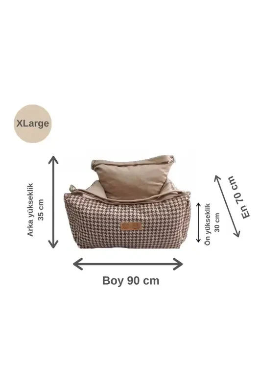 3 Function Dog Bed-Beige Houndstooth - 4