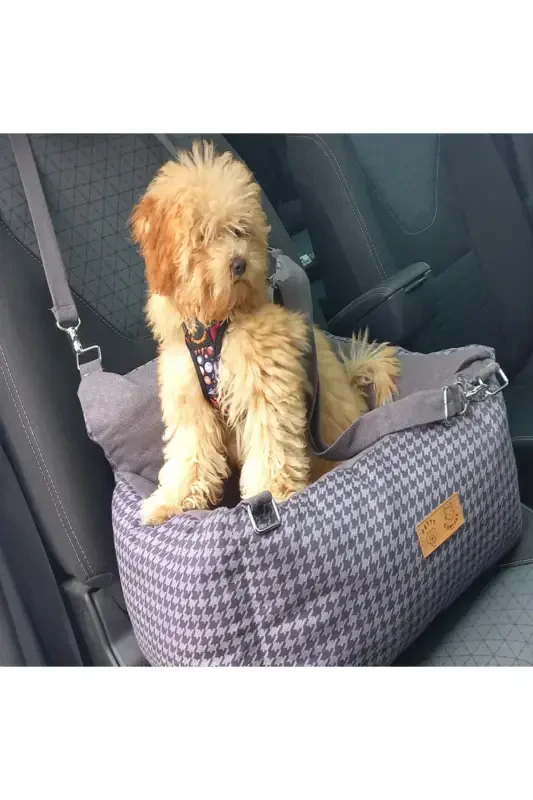 3-Function Dog Bed-Carrier-Car Seat-Home Outdoor Car-Gray Houndstooth - PETTYCOMFORT