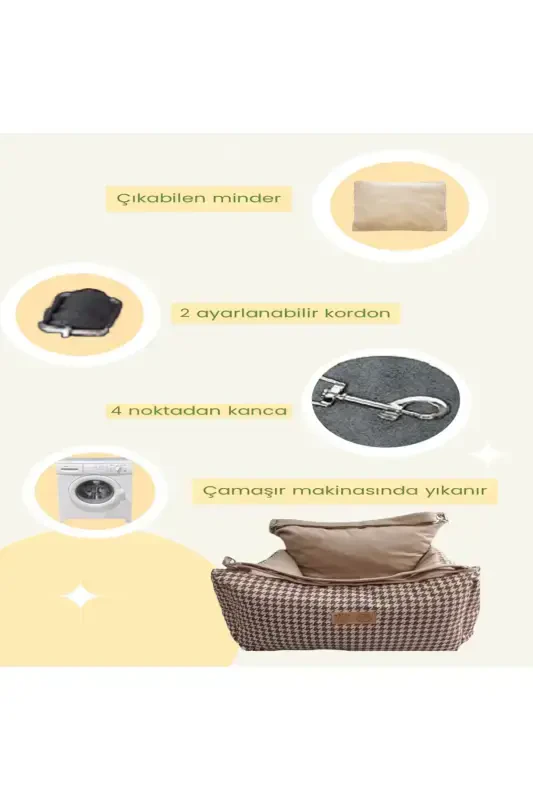 3-функциональная лежанка для собак — бежевая гусиная лапка - 3