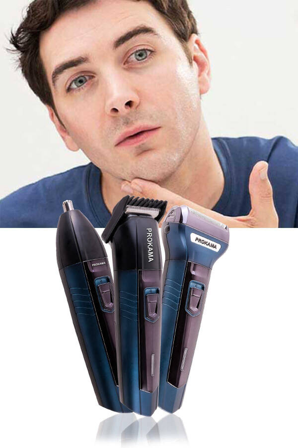 3-Head Hair Beard Nose Cheek Shaver Men's Shaving Care Set Easy to Use - 3