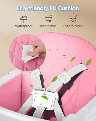 3-in-1 Baby High Chair, Adjustable Convertible Infant Baby Feeding Chair Booster for Eating with Detachable Tray, 5-Point Harness, Pink - 6