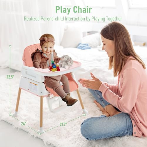 3 in 1 Baby High Chair, Portable High Chairs for Babies and Toddlers, Adjustable Convertible Infant Baby Feeding Chair Booster for Eating with Detachable Double Tray, 5 Point Harness, Footrest Pink - 34