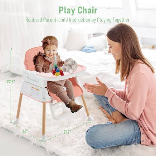 3 in 1 Baby High Chair, Portable High Chairs for Babies and Toddlers, Adjustable Convertible Infant Baby Feeding Chair Booster for Eating with Detachable Double Tray, 5 Point Harness, Footrest Pink - 28