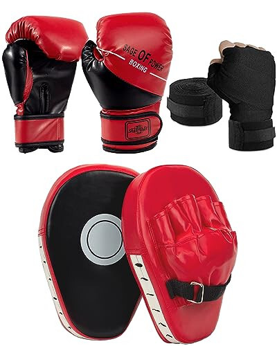 3-in-1 Boxing Gloves and Punching Mitts Set for Kids, Sports Boxing Gloves Boxing Pads with Hand Wraps, Kids Boxing Equipment Set for MMA, Karate, Muay Thai, Taekwondo - 1