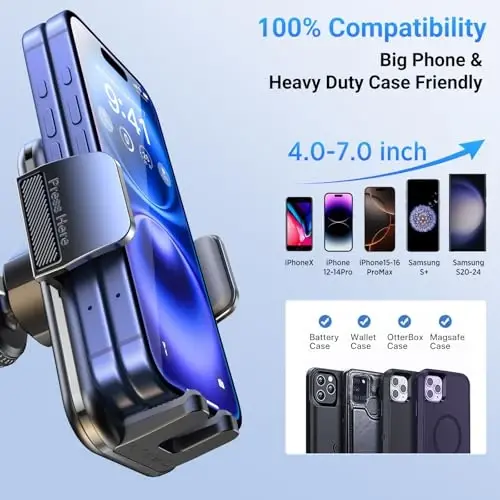 3-in-1 Car Phone Holder [122+LBS Strongest Suction & Stable Clamp Arm] 360° Adjustable Car Phone Mount, Cell Phone Holders for Your Car for Dashboard Windshield Vent, All Smartphones & All Car Models - 5