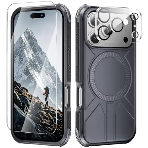 3 in 1 for Heavy Duty iPhone 17 Pro Max Case with Screen Protector & Camera Lens Protector ,7X Military-Grade Drop Protection ,Fits MagSafe ,Rugged & Slim shockproof Case for iPhone 17 Pro Max ,Black 