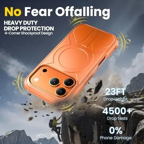 3 in 1 for Heavy Duty iPhone 17 Pro Max Case with Screen Protector & Camera Lens Protector ,7X Military-Grade Drop Protection ,Fits MagSafe ,Rugged & Slim shockproof Case for iPhone 17 Pro Max, Orange - 4