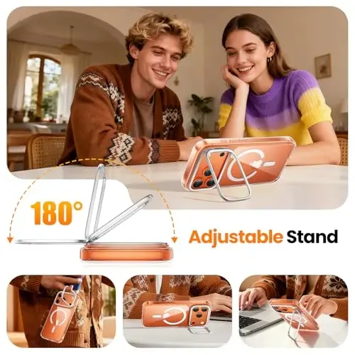 3-in-1 for iPhone 17 Pro Case with Frame Stand[1 Screen Protector & 1 Camera Lens Protector ][Not Yellowing][Fits MagSafe][[3X Military-Grade Drop Protection]Slim Case for iPhone 17 Pro (Clear） - 2