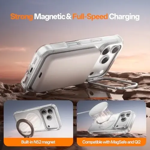 3-in-1 for iPhone 17 Pro Case with Frame Stand[1 Screen Protector & 1 Camera Lens Protector ][Not Yellowing][Fits MagSafe][[3X Military-Grade Drop Protection]Slim Case for iPhone 17 Pro (Clear） - 6