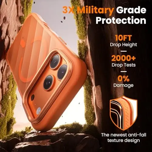 3-in-1 for iPhone 17 Pro Max Case with Camera Stand [1 Screen Protector & 1 Camera Lens Protector ][Fits MagSafe][Shockproof & Magnetic][Translucent Matte]Fashion Phone Case for 17 Pro Max(Orange) - 4