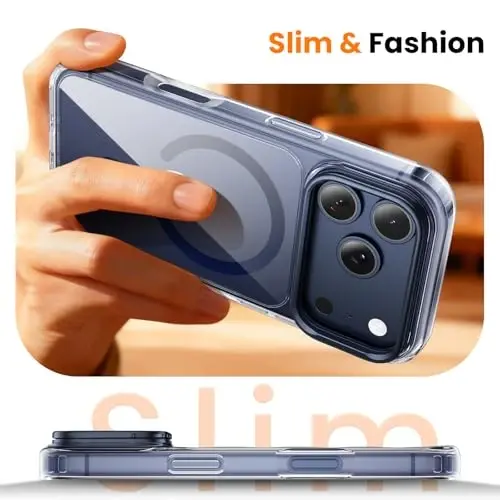 3-in-1 for iPhone 17 Pro Max Case with Frame Stand[1 Screen Protector & 1 Camera Lens Protector ][Not Yellowing][Military-Grade Drop Protection][Fits MagSafe][Shockproof & Magnetic] (Clear-Blue) - 4