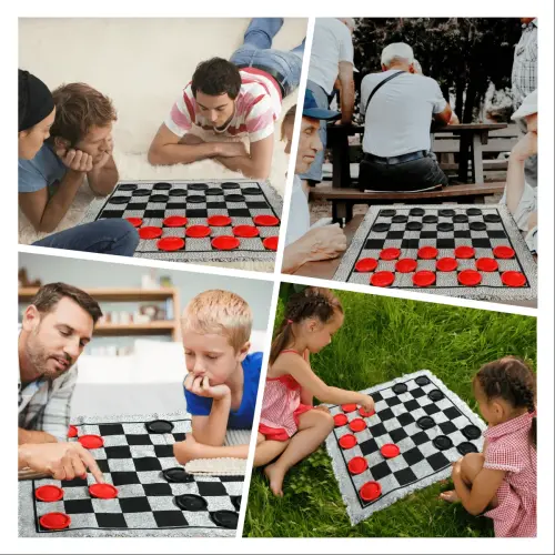 3 in 1 Giant Checkers & Mega Tic Tac Toe with Reversible Mat – Jumbo Classic Board Games for Family Fun, Indoor/Outdoor Activity for Kids and Adults - 5