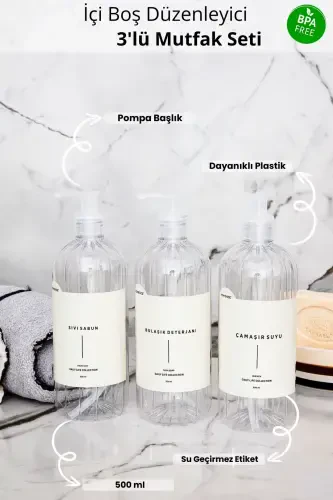 3-in-1 Liquid Soap Dish Soap Bleach Labeled Pump Plastic Bottle Transparent 500ml-TRANSPARENT - 1