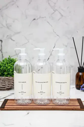 3-in-1 Liquid Soap Dish Soap Bleach Labeled Pump Plastic Bottle Transparent 500ml-TRANSPARENT - HOMENCE (1)