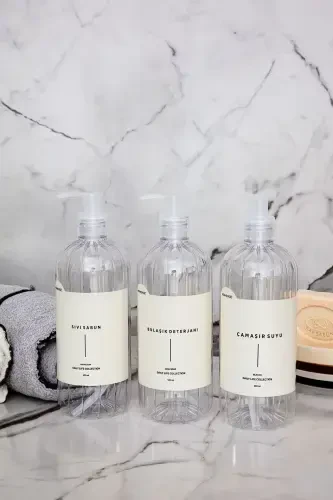 3-in-1 Liquid Soap Dish Soap Bleach Labeled Pump Plastic Bottle Transparent 500ml-TRANSPARENT - 3