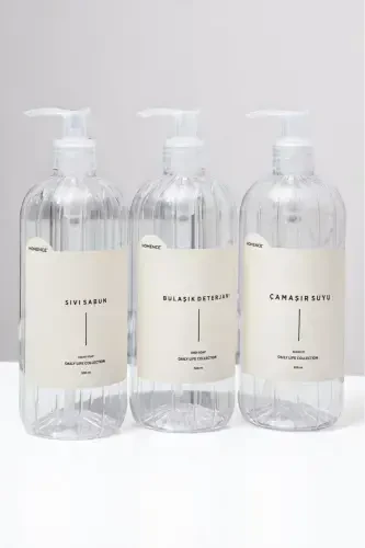 3-in-1 Liquid Soap Dish Soap Bleach Labeled Pump Plastic Bottle Transparent 500ml-TRANSPARENT - 6