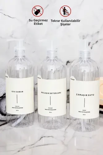 3-in-1 Liquid Soap Dish Soap Bleach Labeled Pump Plastic Bottle Transparent 500ml-TRANSPARENT - 7