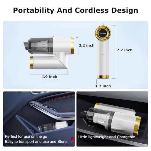 3-in-1 Mini Wireless Car Vacuum Cleaner - Multi-Function Car Vacuum Cleaner, Car Accessories For Men, USB-C Charged, Compact & Portable, Cordless Car Vacuum, Wireless Handheld Car Vacuum Cleaner - 5