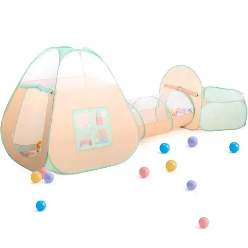 3 in 1 Pop Up Kids Play Tent with Tunnel and Ball Pit for Toddlers, Baby Toys for 1 2 3 Year Old Boys and Girls Birthday Gift, Indoor Outdoor Playhouse for Kids - 1