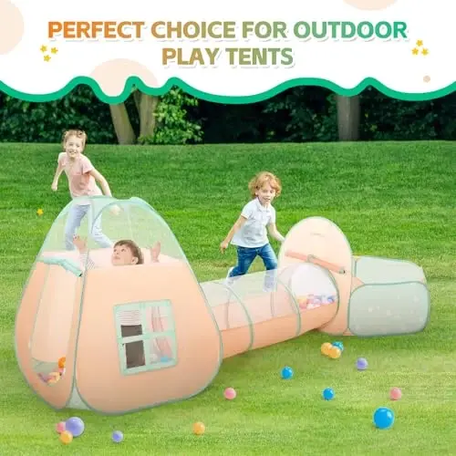 3 in 1 Pop Up Kids Play Tent with Tunnel and Ball Pit for Toddlers, Baby Toys for 1 2 3 Year Old Boys and Girls Birthday Gift, Indoor Outdoor Playhouse for Kids - 6