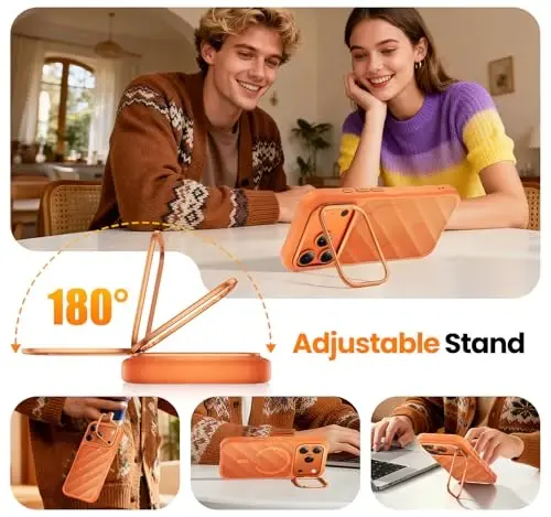 3-in-1 Set for iPhone 17 Pro Case with Camera Stand [1 Screen Protector & 1 Camera Lens Protector ][Fits MagSafe][Shockproof & Magnetic][Translucent Matte] Fashion Phone Case for 17 Pro (orange) - 2