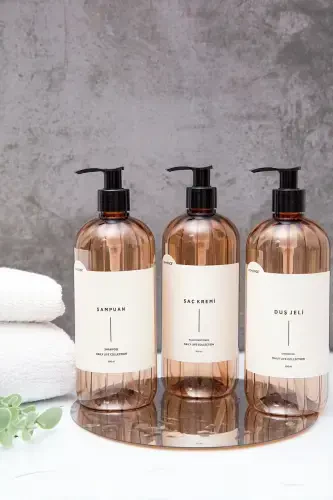 3-in-1 Shampoo Shower Gel Conditioner Labeled Plastic Bottle Bathroom Set Light Brown Soap Dispenser 500 ml-LIGHT BROWN - HOMENCE (1)