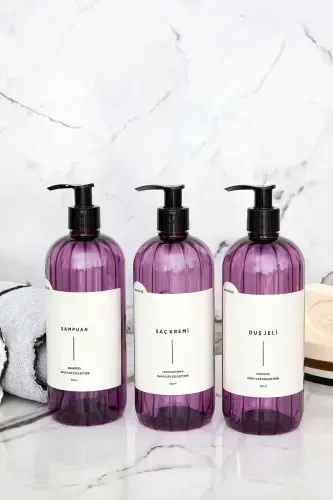 3-in-1 Shampoo Shower Gel Conditioner Labeled Plastic Bottle Bathroom Set Purple Soap Dispenser 500 ml-PURPLE - 1