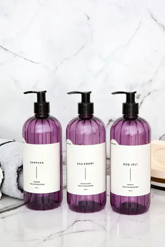 3-in-1 Shampoo Shower Gel Conditioner Labeled Plastic Bottle Bathroom Set Purple Soap Dispenser 500 ml-PURPLE - 1