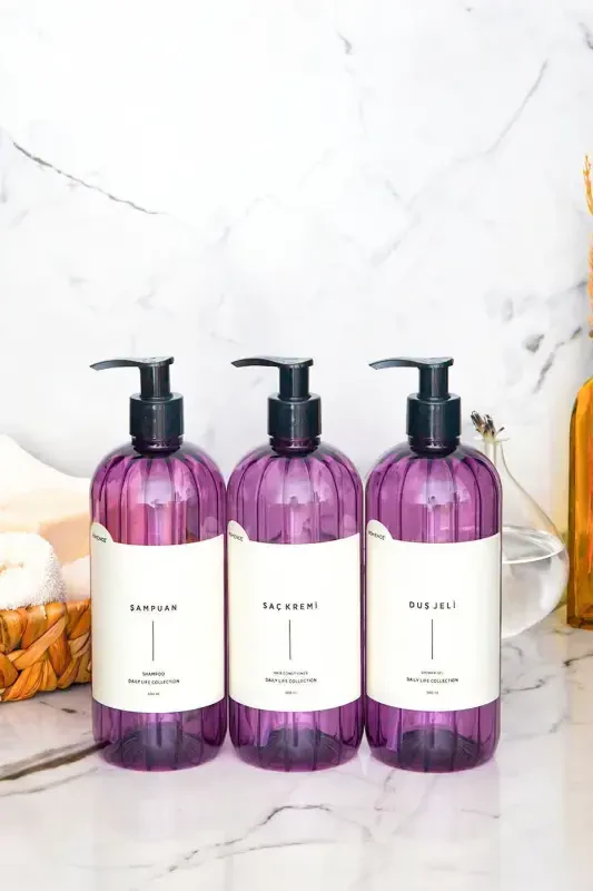 3-in-1 Shampoo Shower Gel Conditioner Labeled Plastic Bottle Bathroom Set Purple Soap Dispenser 500 ml-PURPLE - 2