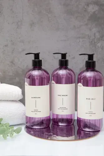 3-in-1 Shampoo Shower Gel Conditioner Labeled Plastic Bottle Bathroom Set Purple Soap Dispenser 500 ml-PURPLE - 3