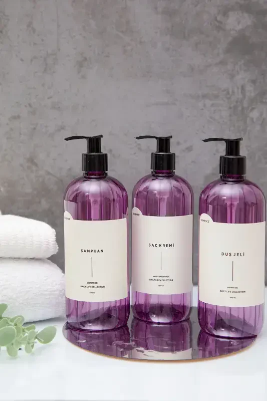 3-in-1 Shampoo Shower Gel Conditioner Labeled Plastic Bottle Bathroom Set Purple Soap Dispenser 500 ml-PURPLE - 3