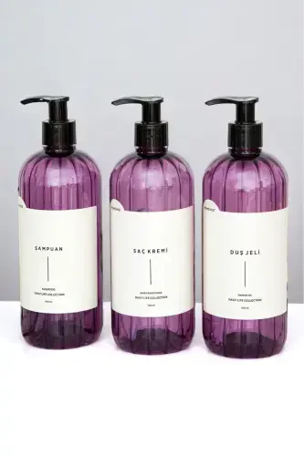 3-in-1 Shampoo Shower Gel Conditioner Labeled Plastic Bottle Bathroom Set Purple Soap Dispenser 500 ml-PURPLE - 7