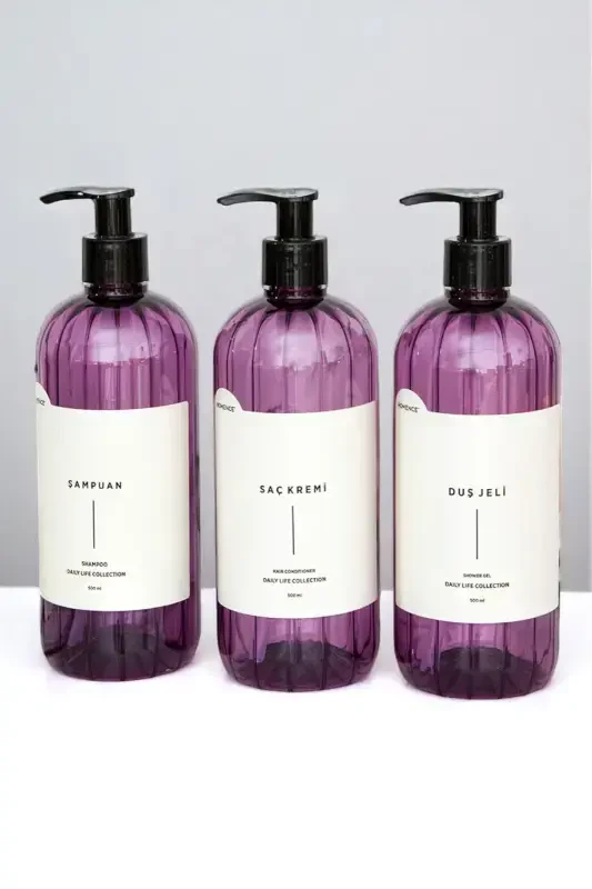 3-in-1 Shampoo Shower Gel Conditioner Labeled Plastic Bottle Bathroom Set Purple Soap Dispenser 500 ml-PURPLE - 7