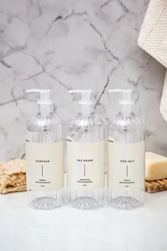 3-in-1 Shampoo Shower Gel Conditioner Labeled Plastic Bottle Bathroom Set Transparent Soap Dispenser 500 ml-TRANSPARENT - 1