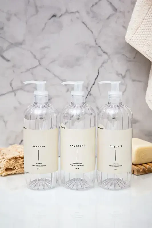 3-in-1 Shampoo Shower Gel Conditioner Labeled Plastic Bottle Bathroom Set Transparent Soap Dispenser 500 ml-TRANSPARENT - HOMENCE