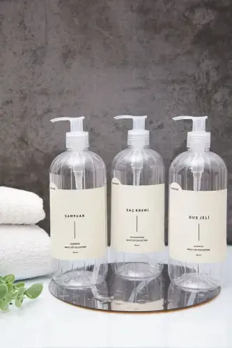 3-in-1 Shampoo Shower Gel Conditioner Labeled Plastic Bottle Bathroom Set Transparent Soap Dispenser 500 ml-TRANSPARENT - HOMENCE (1)