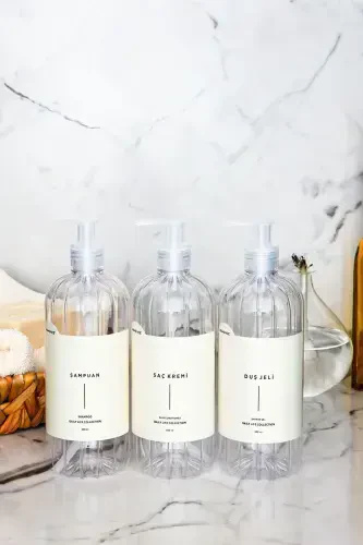 3-in-1 Shampoo Shower Gel Conditioner Labeled Plastic Bottle Bathroom Set Transparent Soap Dispenser 500 ml-TRANSPARENT - 3