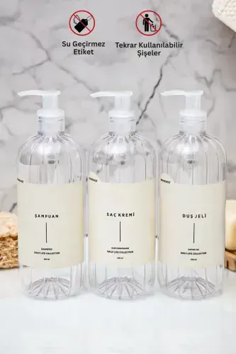 3-in-1 Shampoo Shower Gel Conditioner Labeled Plastic Bottle Bathroom Set Transparent Soap Dispenser 500 ml-TRANSPARENT - 7