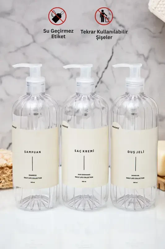 3-in-1 Shampoo Shower Gel Conditioner Labeled Plastic Bottle Bathroom Set Transparent Soap Dispenser 500 ml-TRANSPARENT - 7