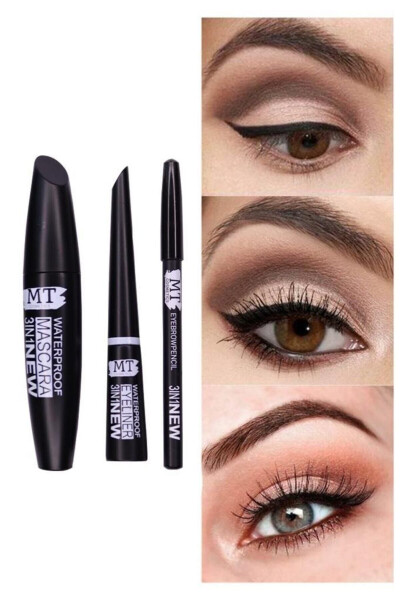 3 in 1 Waterproof Mascara, Pencil & Eyeliner Set - 3