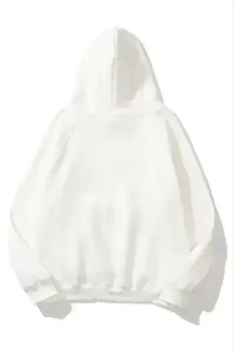 3 Ipli Paxtalik Unisex Kapşonli Sweetshirt - Oq - BÜYÜKBEDENIZ (1)