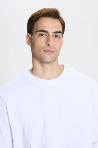 3 Iplik Sıcak Tutan Pamuklu Standart Fit Normal Kesim Bisiklet Yaka Erkek Beyaz Sweatshirt - Beyaz - AC&CO / ALTINYILDIZ CLASSICS (1)