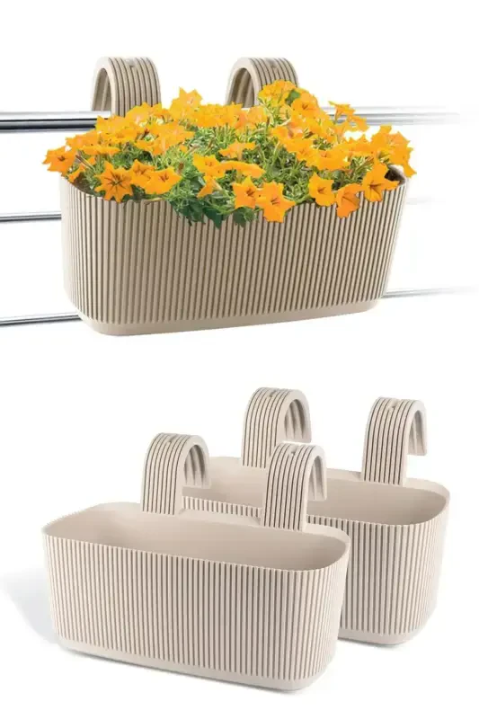 3 Karasu Plastic Pera Hanging Balcony Pots-CREAM - 2