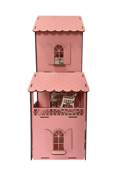 3 Katlı Ahşap Barbie Çocuk Oyun Evi Pembe Eşyalı - 34