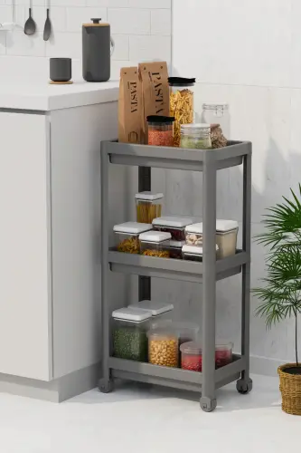 3 Katlı Banyo Raf Ünitesi (PEGGY) Gri Banyo Düzenleyici Şampuanlık Havluluk Dolap(GRİ)-Gri - 3