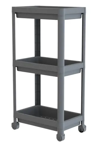 3 Katlı Banyo Raf Ünitesi (PEGGY) Gri Banyo Düzenleyici Şampuanlık Havluluk Dolap(GRİ)-Gri - 6